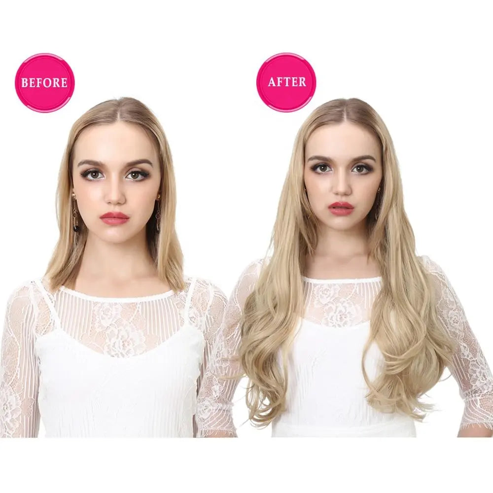Veira One Piece Clip In U Part Synthetic Curly Hair Extensions - Ginger Brown - 24-Inch