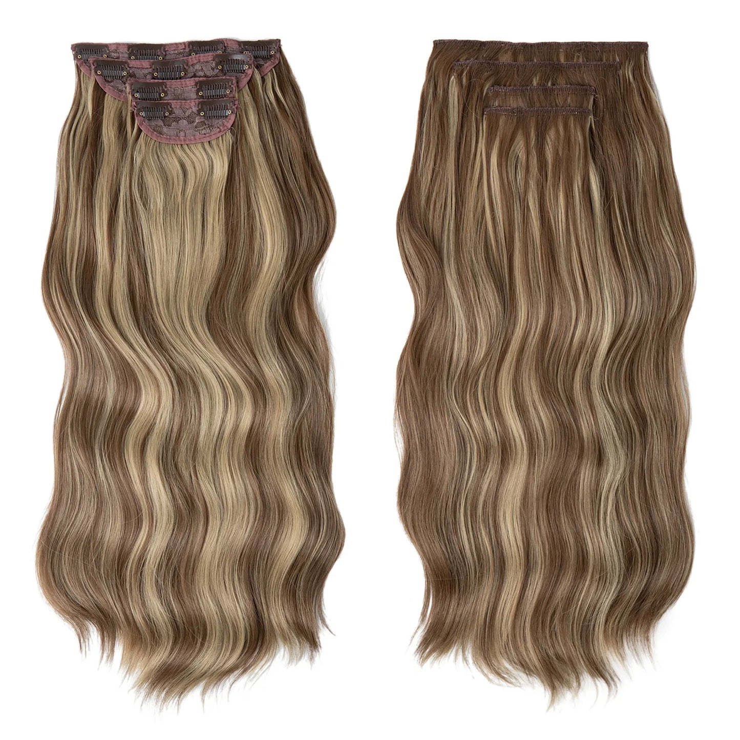 Veira Clip-In 4-Piece Wavy Synthetic Hair Extensions - Brown With Blonde Streaks - 22inch