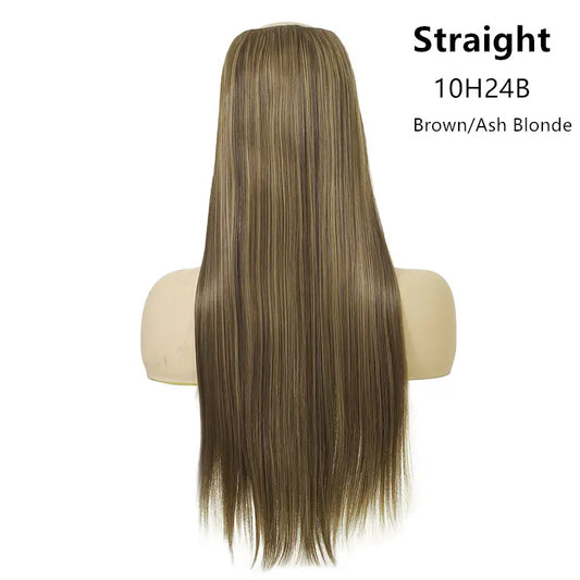 Veira One Piece Clip In U Part Synthetic Silky Straight Hair Extensions - Brown/Ash Blonde - 24-Inch