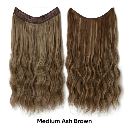 Veira Ombre Invisible Halo Wavy Synthetic Hair Extensions - Medium Ash Brown - 24 Inches
