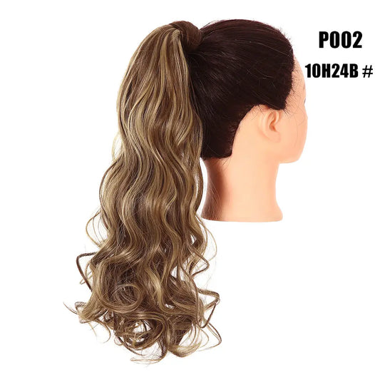 Veira Long Curly Clip In Invisible Wrap Around Instant Ponytail Synthetic Hair Extensions - Brown Blonde - 20 inch