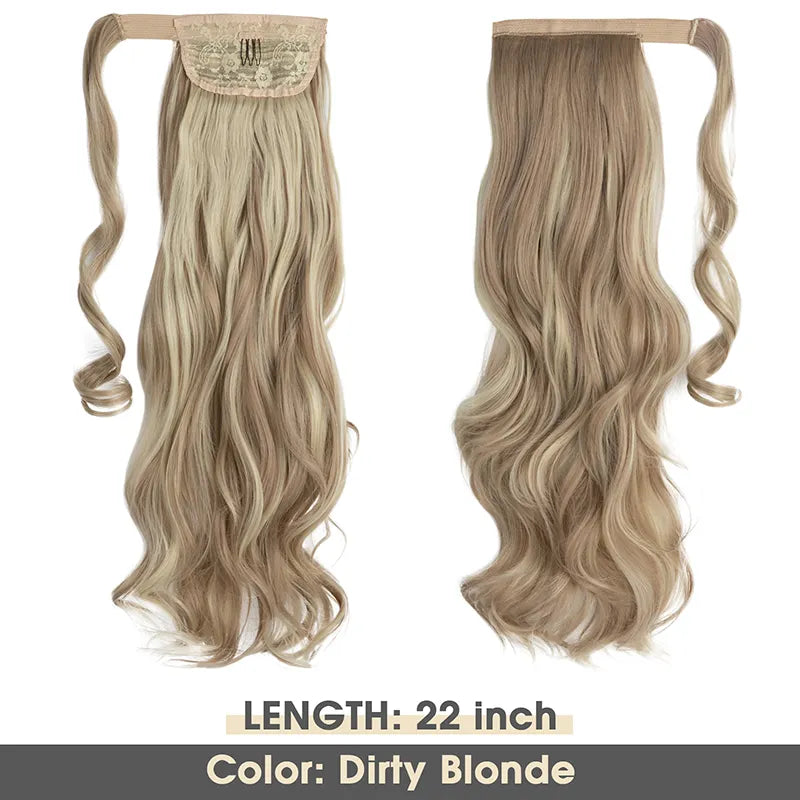 Veira Synthetic Fiber Heat Resistant Long Curly Clip In Wrap Around Ponytail Hair Extensions - Dirty Blonde - 22 inch
