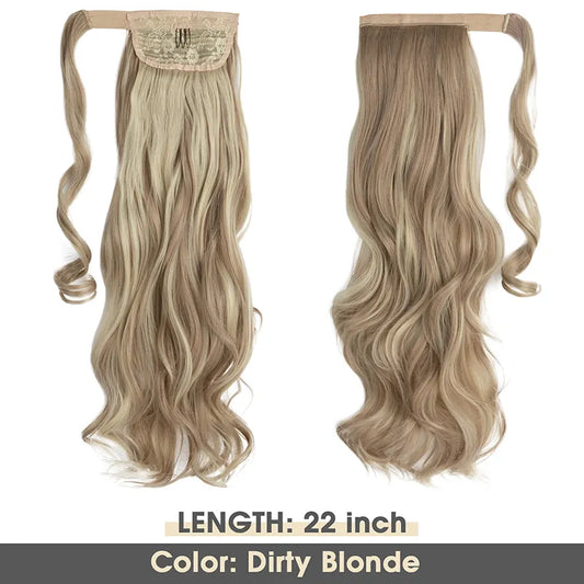 Veira Synthetic Fiber Heat Resistant Long Curly Clip In Wrap Around Ponytail Hair Extensions - Dirty Blonde - 22 inch