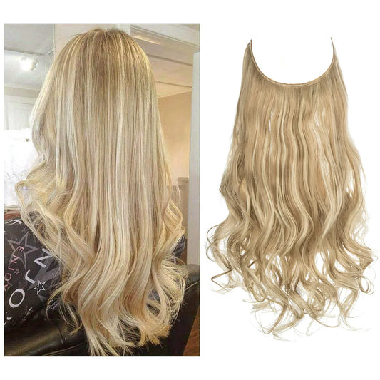 Veira Ombre Invisible Halo Wavy Curly Synthetic Hair Extensions - Blonde - 14inch