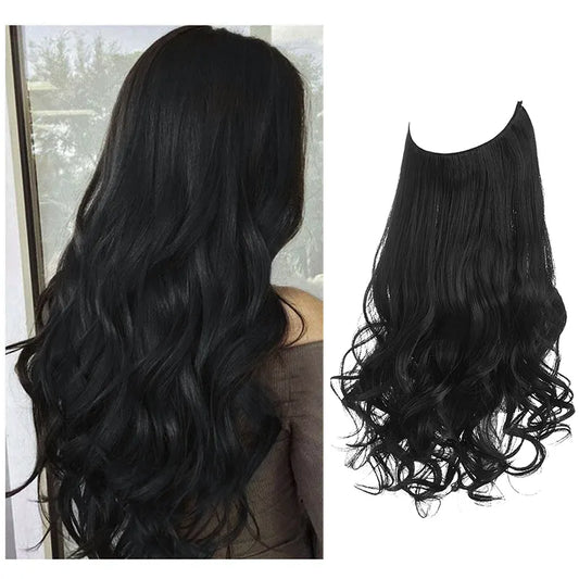 Veira Ombre Invisible Halo Wavy Curly Synthetic Hair Extensions - Black - 16inch