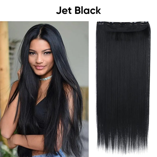 Veira One-Piece Clip In Synthetic Silky Straight Hair Extensions - Jet Black - 24-Inch