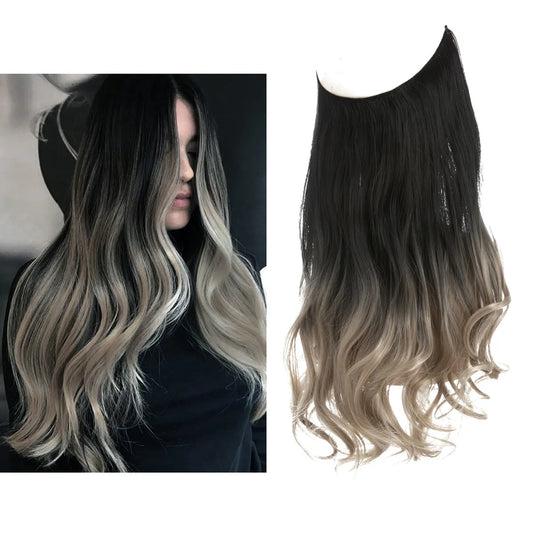 Veira Ombre Invisible Halo Wavy Curly Synthetic Hair Extensions - Black To Ash - 18inch