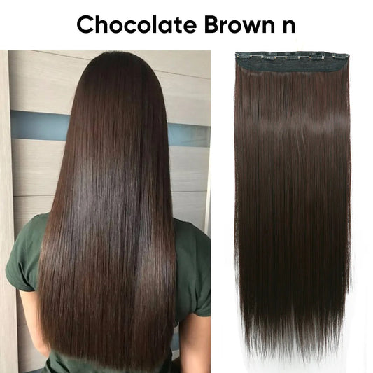 Veira One-Piece Clip In Synthetic Silky Straight Hair Extensions - Chocolate Brown/Dark Brown - 24-Inch