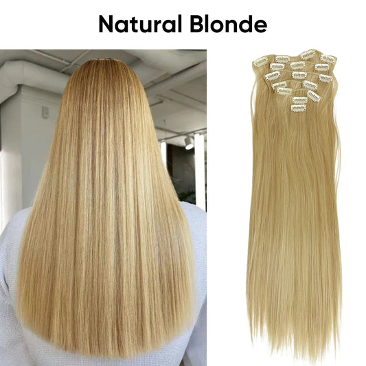 Veira Clip-In 7-Piece Silky Straight Synthetic Hair Extensions - Natural Blonde - 22inch