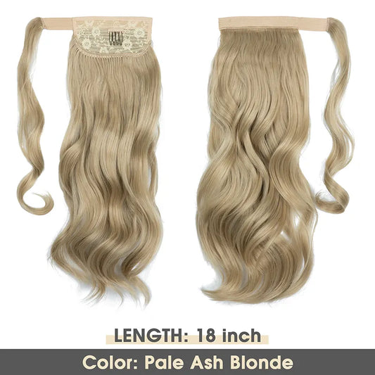 Veira Synthetic Fiber Heat Resistant Long Curly Clip In Wrap Around Ponytail Hair Extensions - Pale Ash Blonde - 22 inch