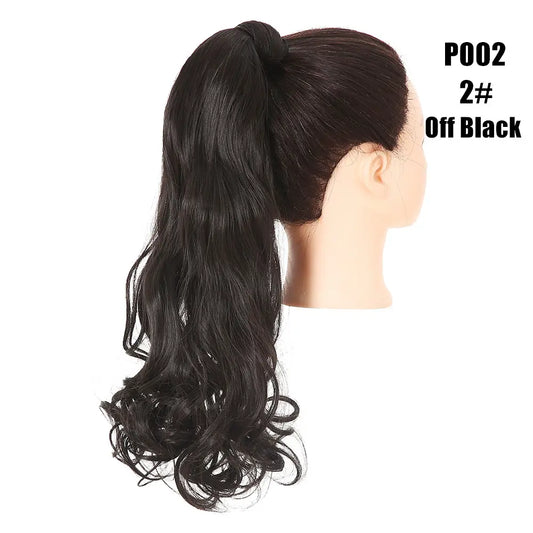 Veira Long Curly Clip In Invisible Wrap Around Instant Ponytail Synthetic Hair Extensions - Off Black - 20 inch