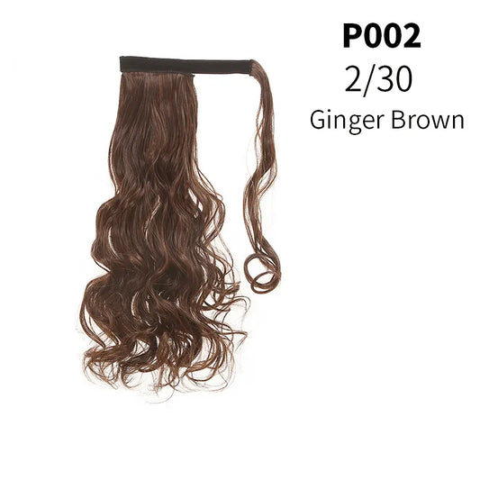 Veira Long Curly Clip In Invisible Wrap Around Instant Ponytail Synthetic Hair Extensions - Ginger Brown - 20 inch