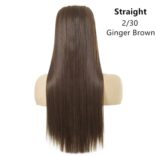 Veira One Piece Clip In U Part Synthetic Silky Straight Hair Extensions - Ginger Brown - 24-Inch