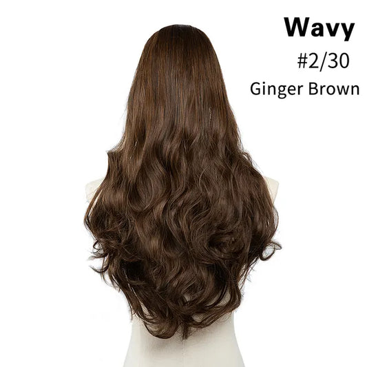 Veira One Piece Clip In U Part Synthetic Curly Hair Extensions - Ginger Brown - 24-Inch