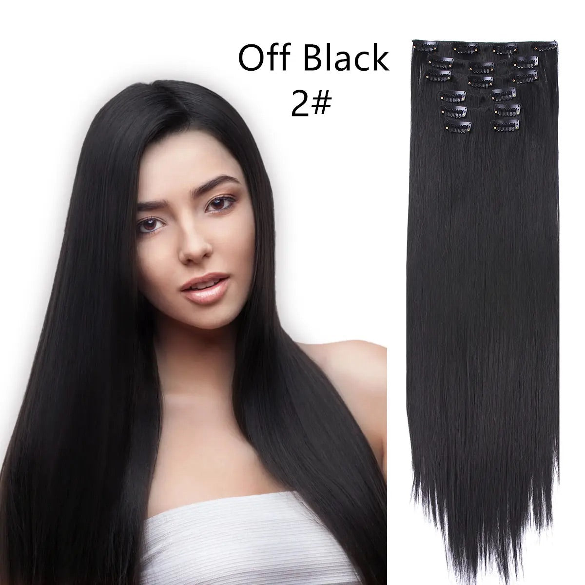 Veira Clip-In 7-Piece Silky Straight Synthetic Hair Extensions - Off Black - 22inch