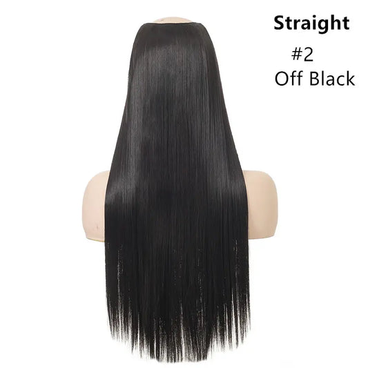 Veira One Piece Clip In U Part Synthetic Silky Straight Hair Extensions - Off Black - 24-Inch