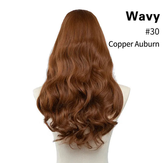 Veira One Piece Clip In U Part Synthetic Curly Hair Extensions - Copper Auburn - 24-Inch