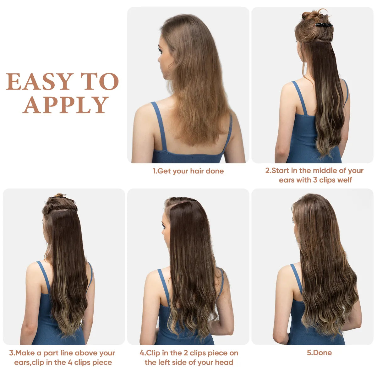 Veira Clip-In 4-Piece Wavy Synthetic Hair Extensions - Brown - 22inch