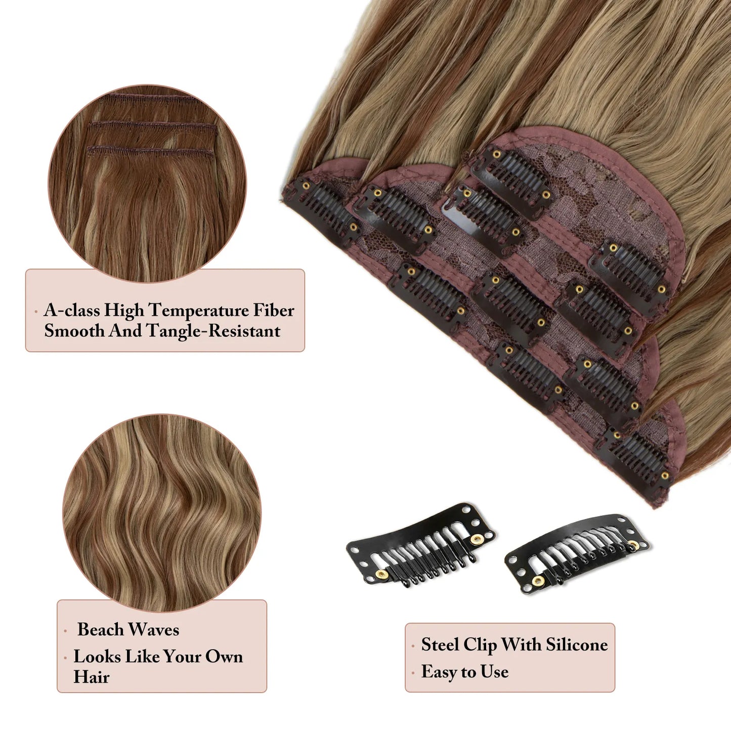 Veira Clip-In 4-Piece Wavy Synthetic Hair Extensions -  Black - 22inch