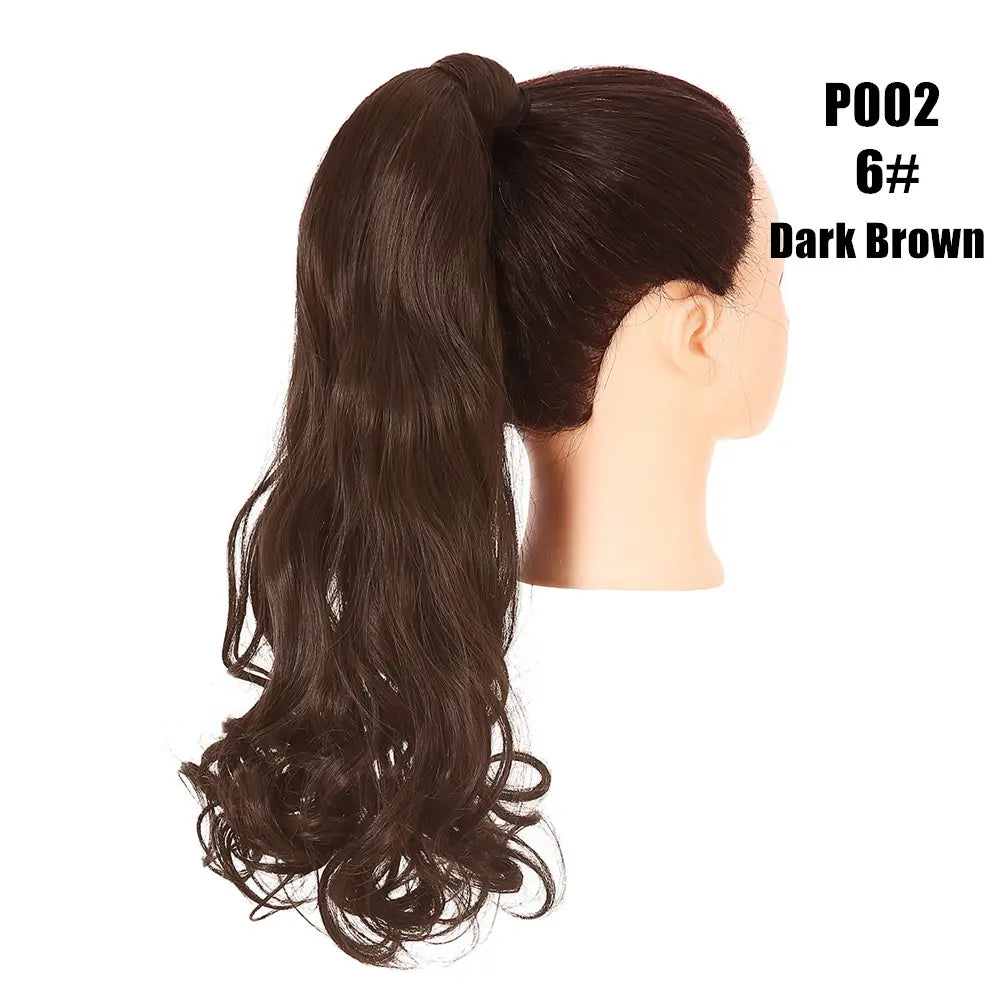Veira Long Curly Clip In Invisible Wrap Around Instant Ponytail Synthetic Hair Extensions - Dark Brown - 20 inch