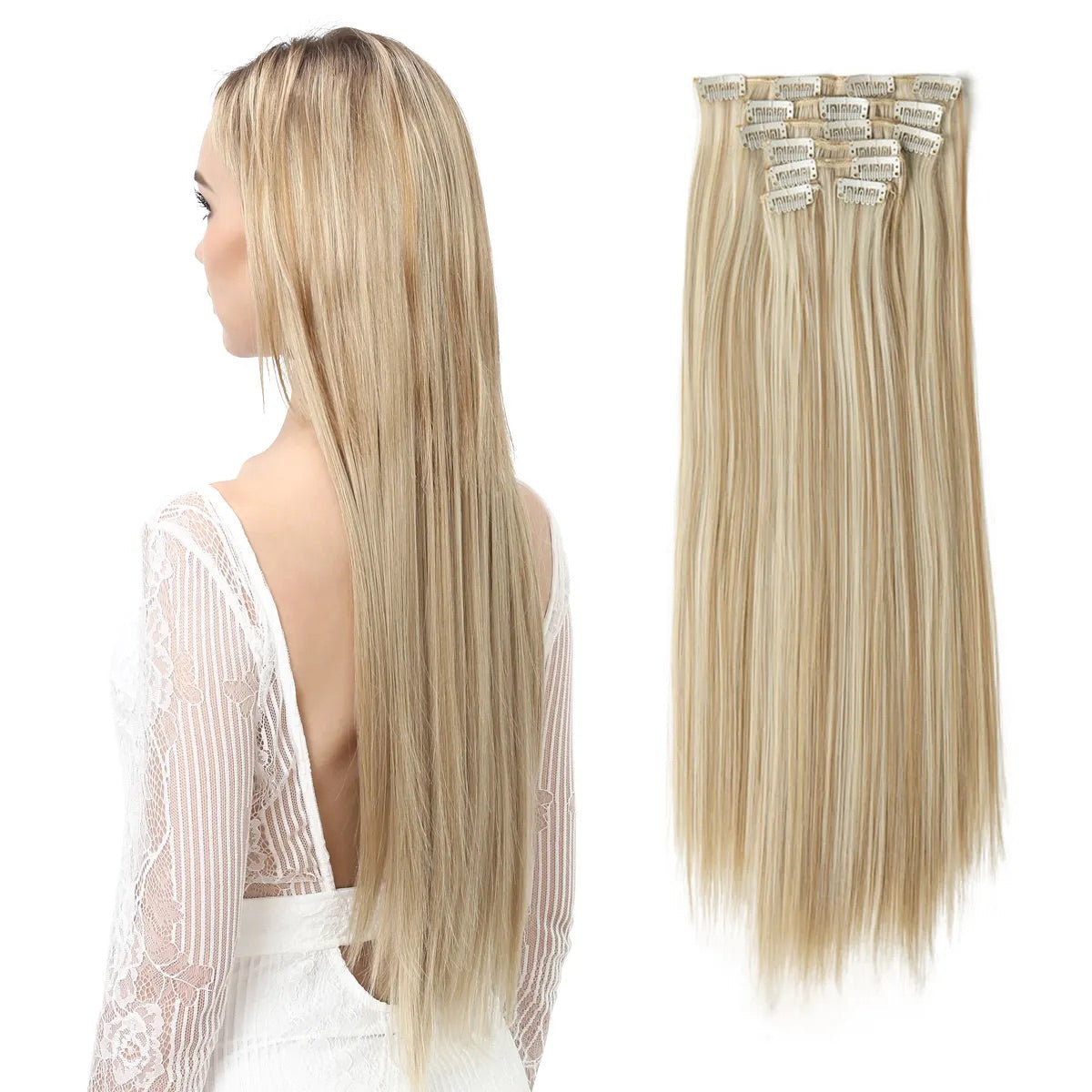 Veira Clip-In 7-Piece Silky Straight Synthetic Hair Extensions - Medium Brown - 22inch