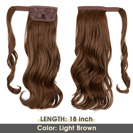 Veira Synthetic Fiber Heat Resistant Long Curly Clip In Wrap Around Ponytail Hair Extensions - Light Brown - 22 inch