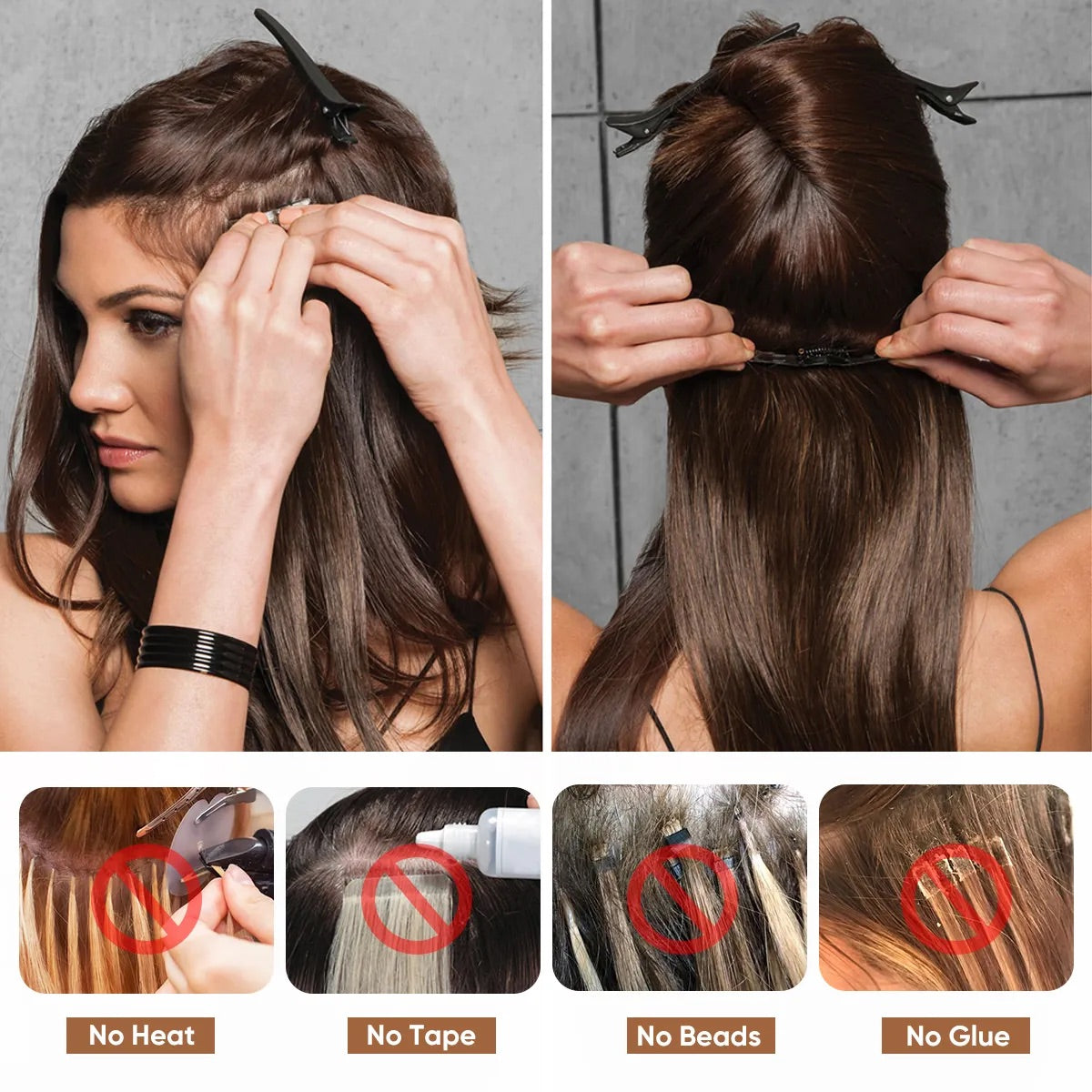 Veira 7-Piece Ombre Clip-In Spring Curl Synthetic Hair Extensions  - Brunette & Ash Blonde Tips - 20inch