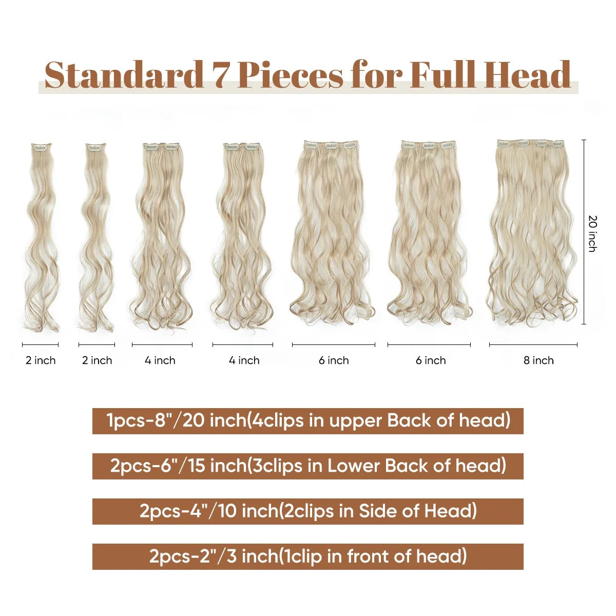 Veira 7-Piece Ombre Clip-In Spring Curl Synthetic Hair Extensions  - Brunette & Ash Blonde Tips - 20inch