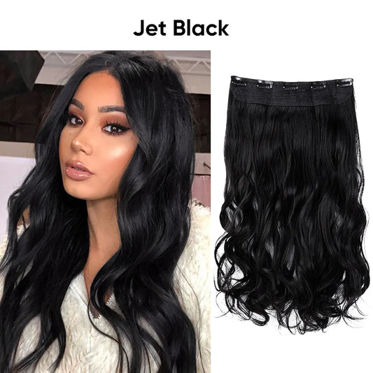 Veira One Piece Clip In Synthetic Wavy Hair Extensions - Jet Black - 20-Inch