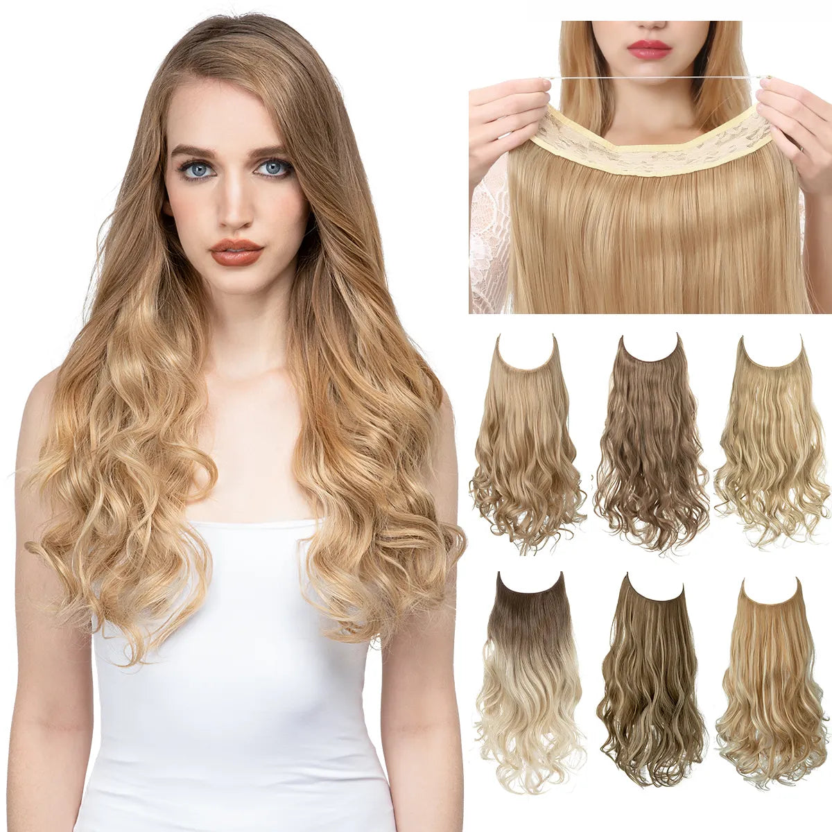 Veira Ombre Invisible Halo Wavy Curly Synthetic Hair Extensions - Black To Brown 16inch
