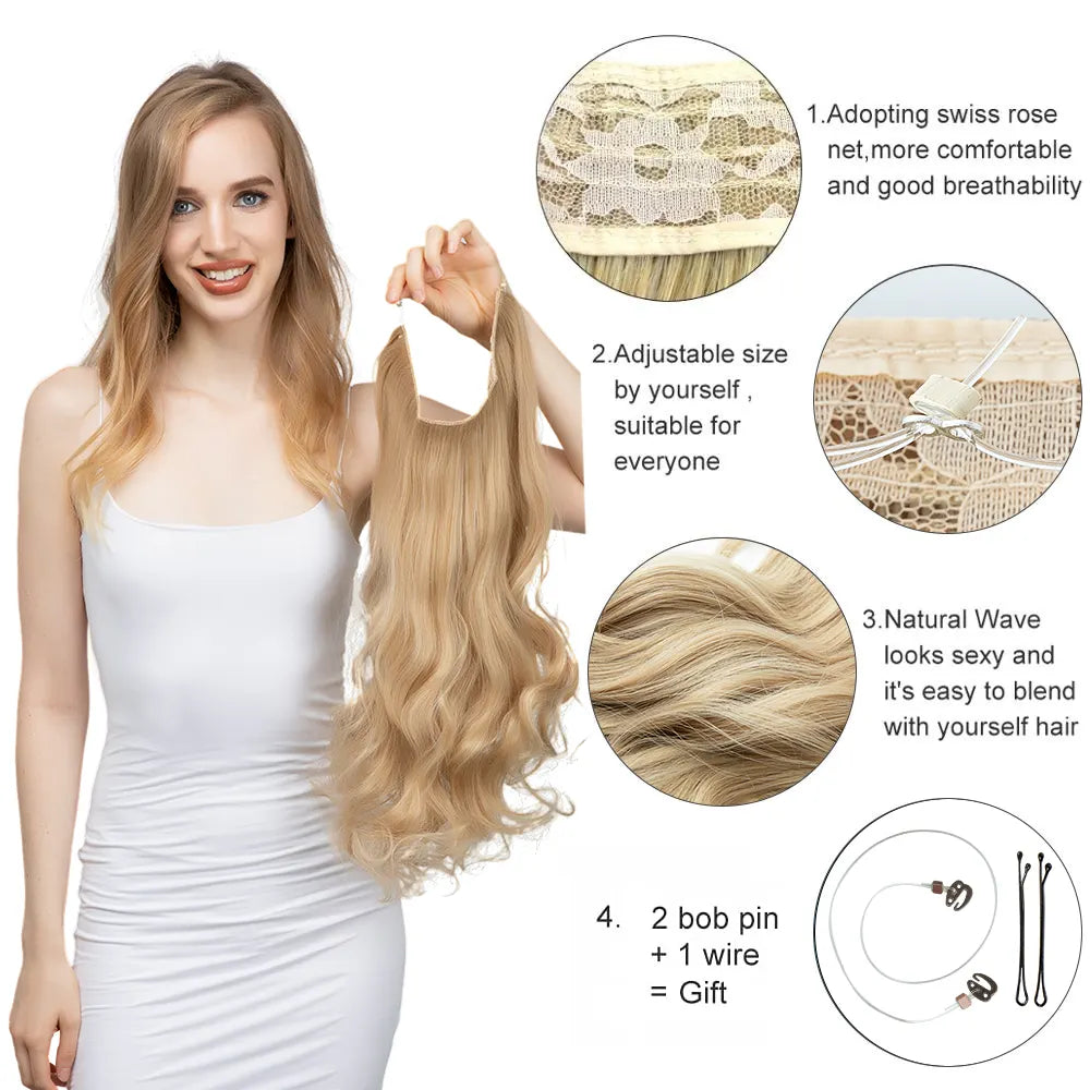 Veira Ombre Invisible Halo Wavy Curly Synthetic Hair Extensions - Blonde - 16inch