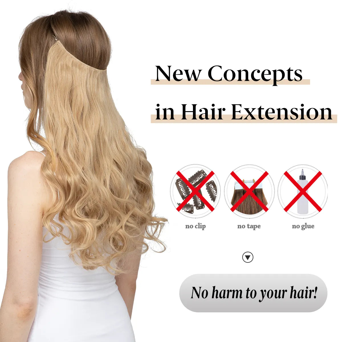 Veira Ombre Invisible Halo Wavy Curly Synthetic Hair Extensions - Blonde - 18inch