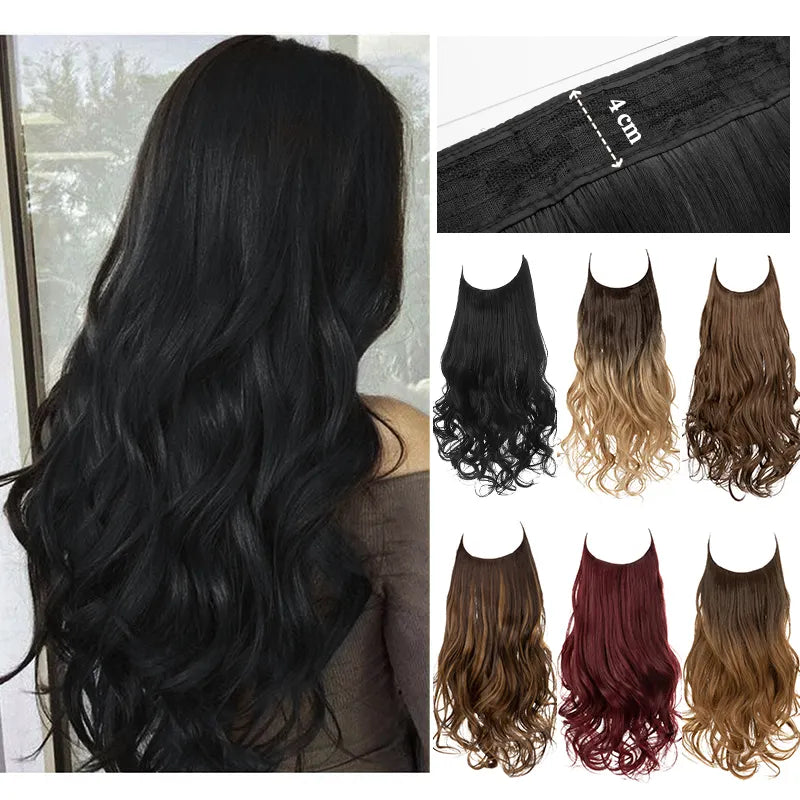 Veira Ombre Invisible Halo Wavy Curly Synthetic Hair Extensions - Black - 14inch