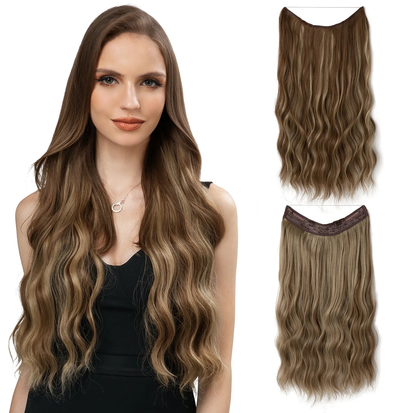 Veira Ombre Invisible Halo Wavy Synthetic Hair Extensions - Medium Ash Brown - 24 Inches