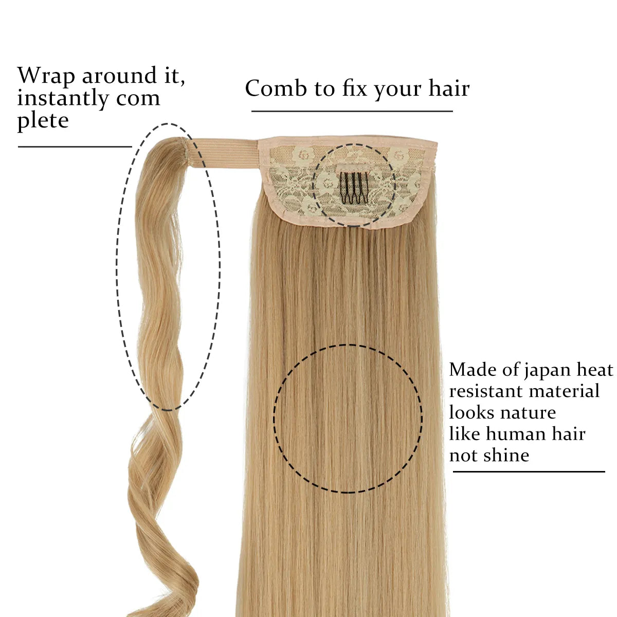 Veira Synthetic Silky Straight Wrap Around Hair Ponytail Extension - Light Golden Brown - 24 Inch