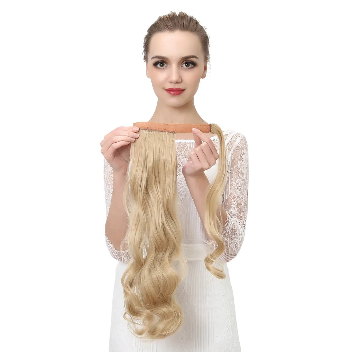Veira Long Curly Clip In Invisible Wrap Around Instant Ponytail Synthetic Hair Extensions - Dark Brown - 20 inch