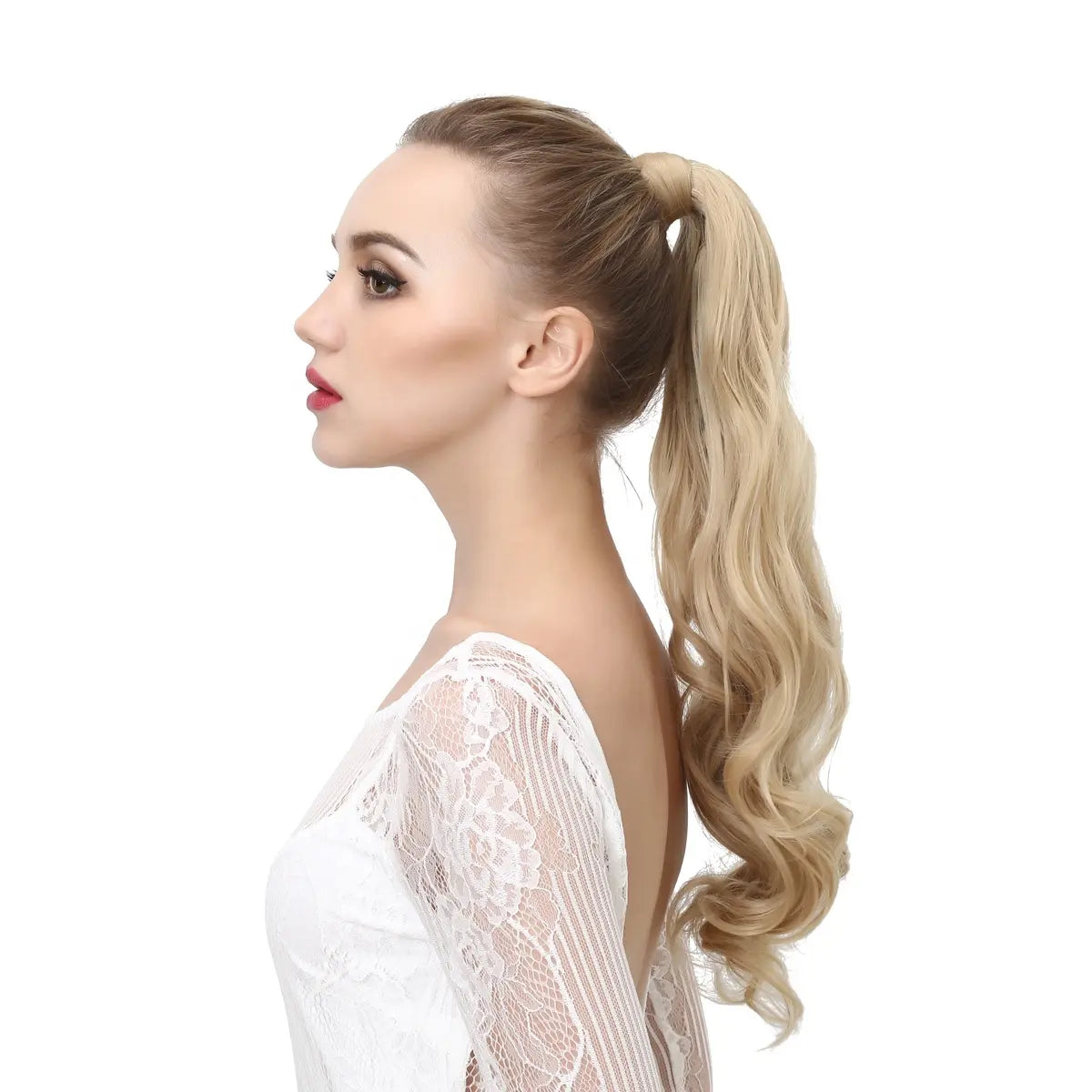 Veira Long Curly Clip In Invisible Wrap Around Instant Ponytail Synthetic Hair Extensions - Off Black - 20 inch
