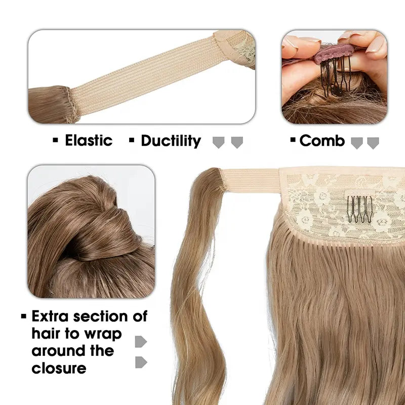 Veira Synthetic Fiber Heat Resistant Long Curly Clip In Wrap Around Ponytail Hair Extensions - Dirty Blonde - 22 inch