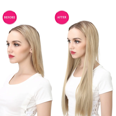 Veira One Piece Clip In U Part Synthetic Silky Straight Hair Extensions - Off Black - 24-Inch