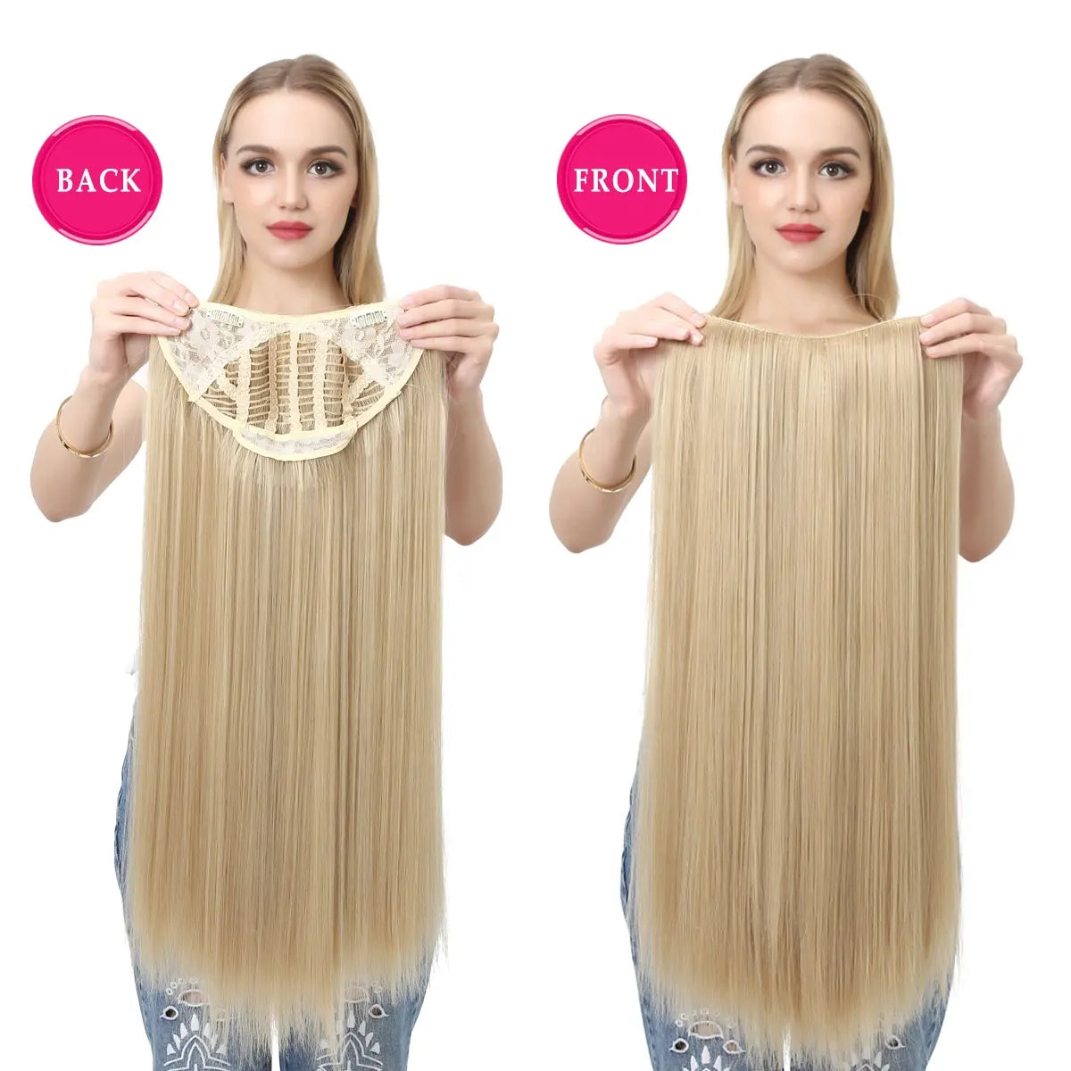 Veira One Piece Clip In U Part Synthetic Silky Straight Hair Extensions - Beach Blonde - 24-Inch