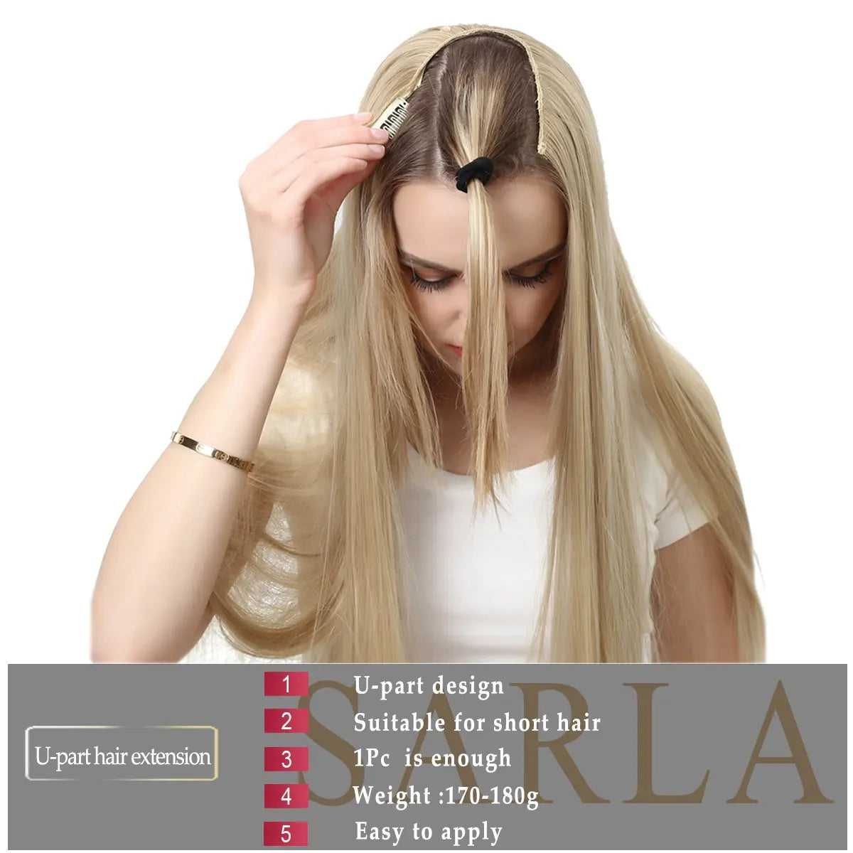 Veira One Piece Clip In U Part Synthetic Silky Straight Hair Extensions - Beach Blonde - 24-Inch