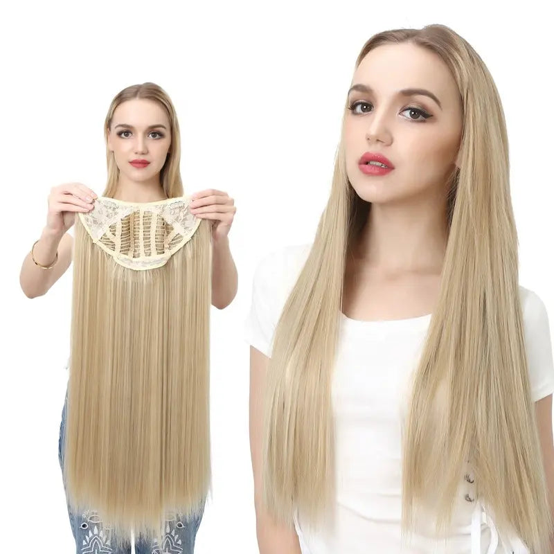 Veira One Piece Clip In U Part Synthetic Silky Straight Hair Extensions - Off Black - 24-Inch