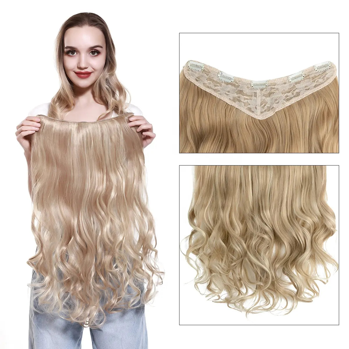 Veira 5 Clip In One Piece Synthetic Curly Hair Extensions -  Blonde - 26 inch
